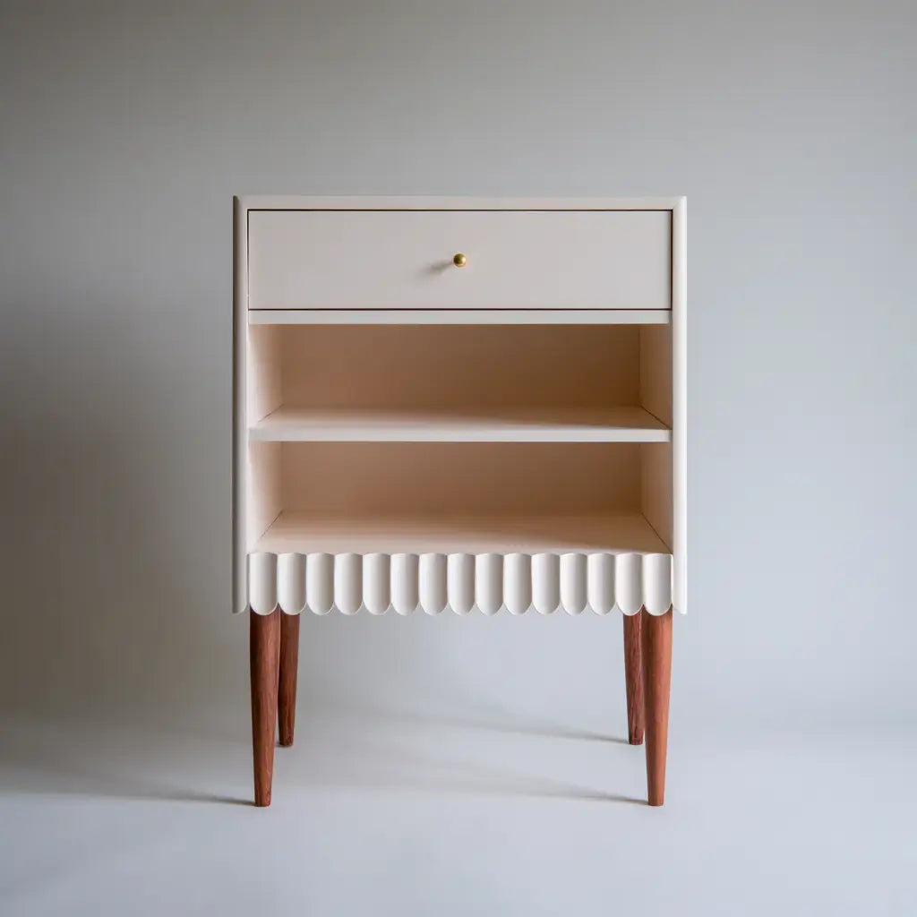 Mesita de noche con cajón y estantes abiertos - beige/marrón