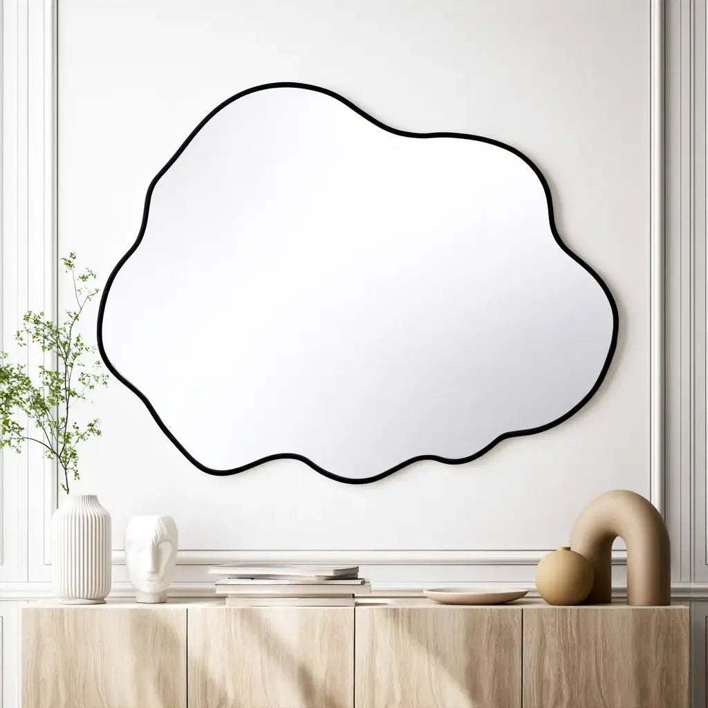 Espejo de pared de forma orgánica vertical - negro
