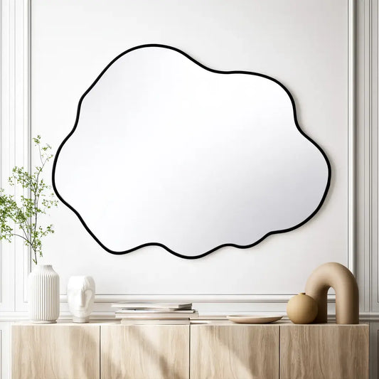 Espejo de pared de forma orgánica vertical - negro