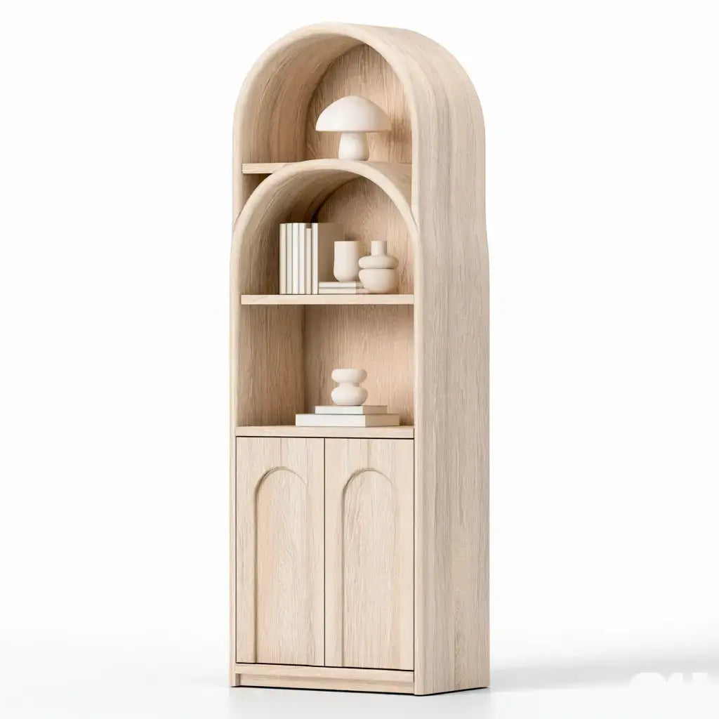Estantería con remate arqueado y puertas inferiores - beige