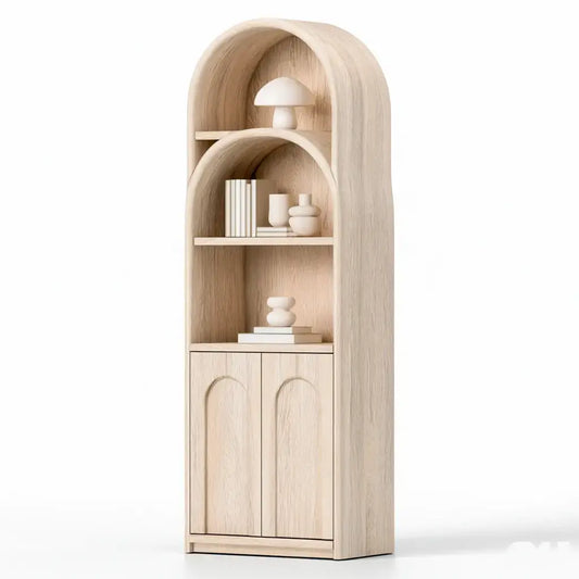 Estantería con remate arqueado y puertas inferiores - beige