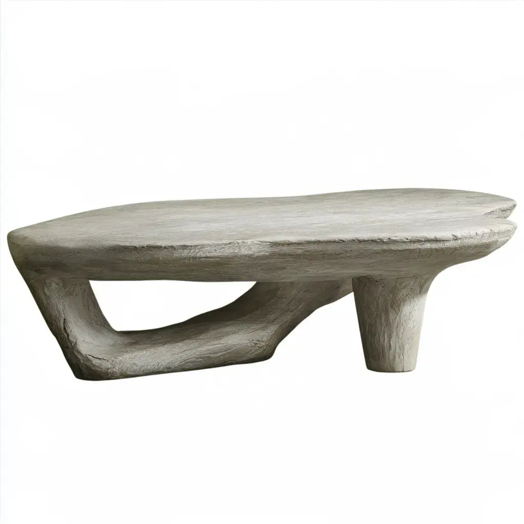 Mesa de centro con tablero orgánico y base abierta - gris