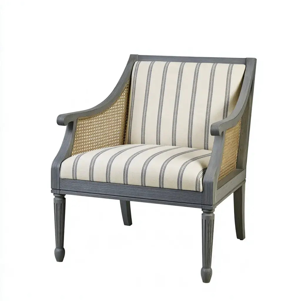 Sillón con tapizado de rayas y brazos rectos - gris/beige