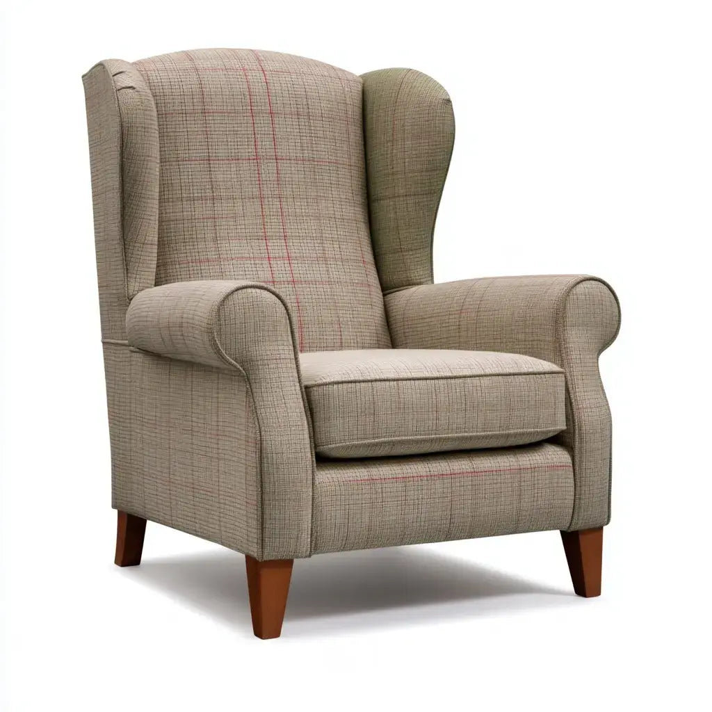 Sillón orejero con respaldo de cuadros - beige