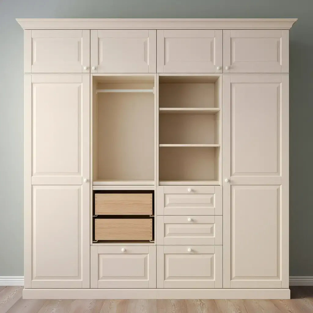 Armario con puertas molduradas y huecos centrales - beige